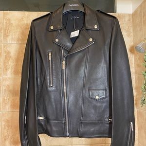 Kooples Leather Jacket (perfecto/biker) 52 EU slim XL in Black